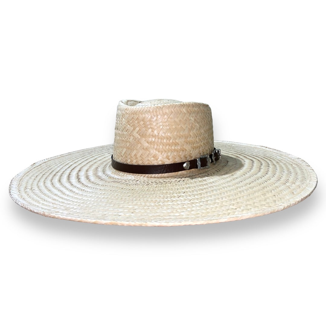 Sombrero de paja panamá con banda trenzada y doble hebilla premium